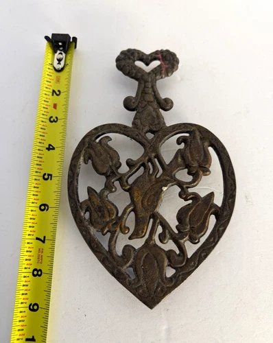 Wilton Heart-Shaped Floral Metal Trivet, Antique Brass Finish Brown 8 in - product listing photo