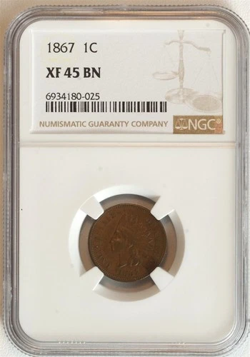 1867 Indian Head Small Cent XF 45 BN NGC 1C