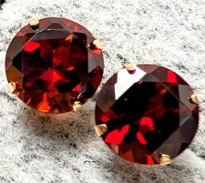 Natural Garnet 2 Carat Stud Earrings 14K Set in 0.28 Grams Gold.