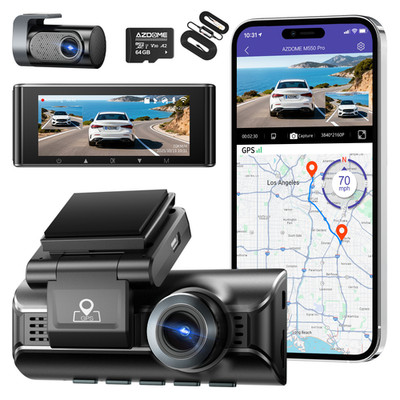AZDOME 3.19'' 2CH 4K+2.5K Dashcam 5GHz WiFi GPS ADAS Autokamera 170° 64GB+JYX05