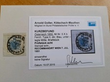 Österreich 1850 1851 Befund Bpp Goller 5 H II Wien Reko Stempel Unterlegte Mitte