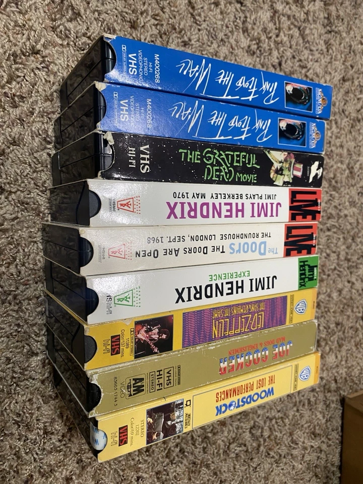 Lot Of 9 Rock VHS: Live The Doors, Hendrix, Grateful Dead Pink Floyd Woodstock Foto 2 de 2