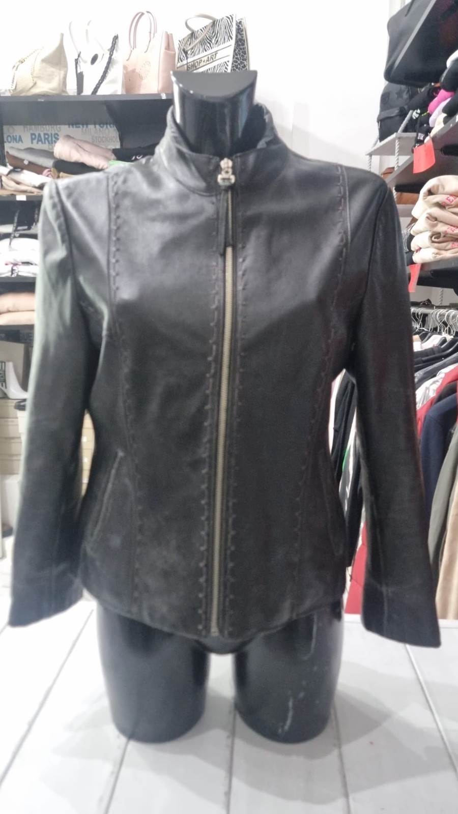 Womens Conbipel black leather jacket size 46 AN757