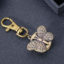 Vintage Bronze Butterfly Pocket Watch Keychain Quartz Pendant Gift