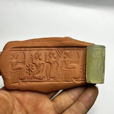 Beautiful Antique Near Eastern Green Jade Intaglio Cylinder Seal Stamp Bead