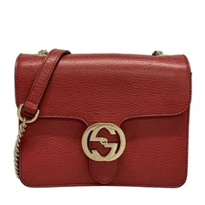 GUCCI Interlocking G Shoulder Bag CrossBody Red Leather Women's Japan