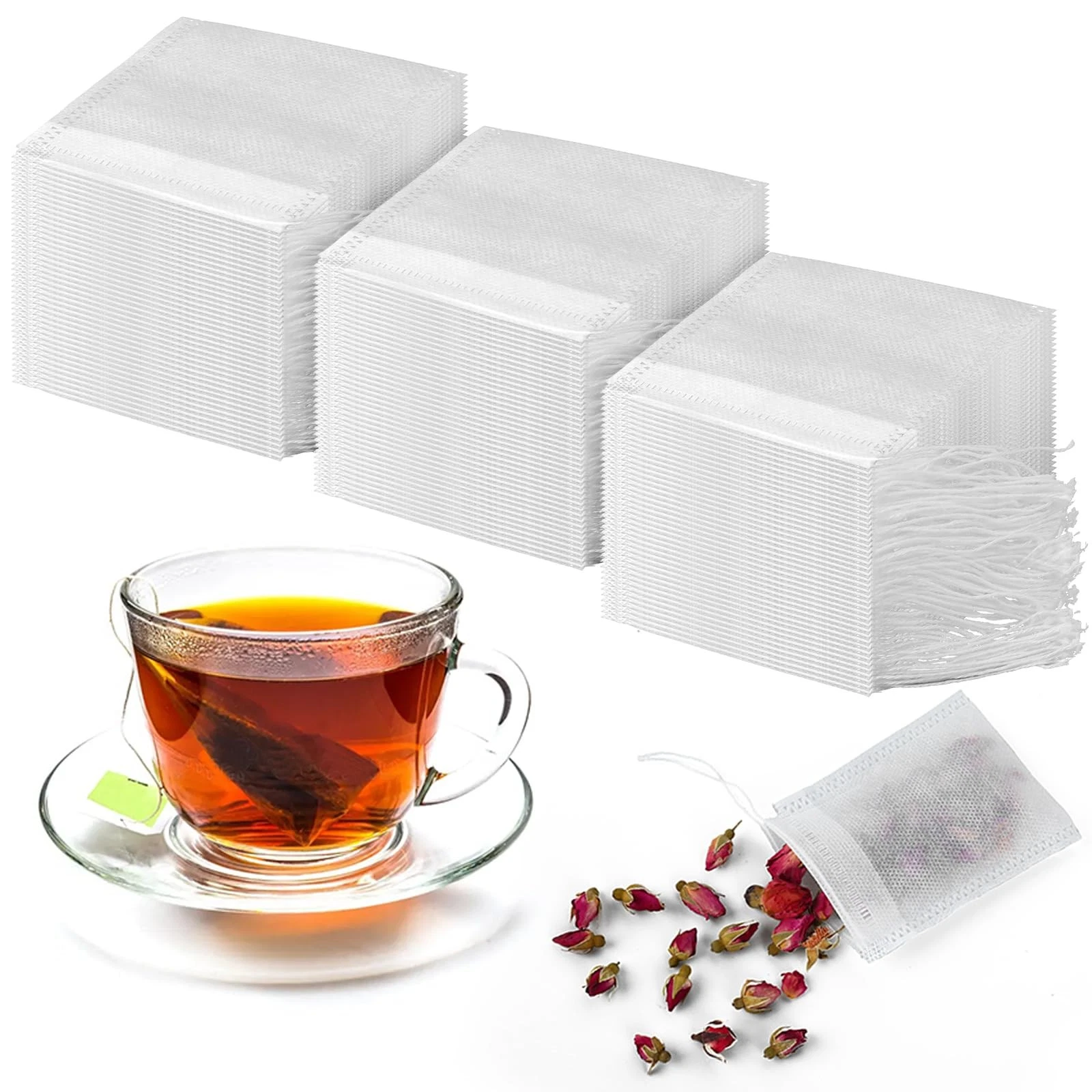 1600 Pcs Disposable Tea Bags Muslin Bags with Drawstring Spice Bags Filter Ba...