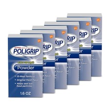 PoliGrip Super Denture Adhesive Powder Extra Strength 1.6 oz Container 6 Pack