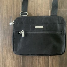 Bagallini Women’s Double Zip Black Medium Crossbody Bag RFID Protection Slots