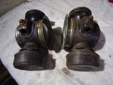 Pair Antique 1914 Dietz Eureka Red Light Car Carriage Lantern Kerosene Oil Lamps