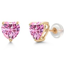 14K Yellow Gold Stud Earrings Pink Heart Shape Moissanite 2.14 Cttw 