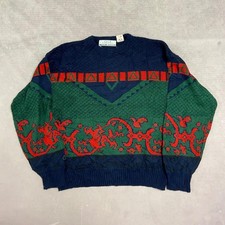 Vintage Knitted Jumper Abstract Patterned Grandad Knit Sweater Men's Xl