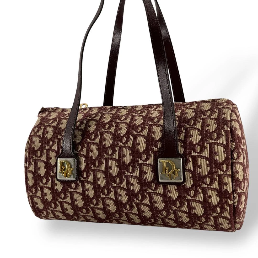 Mini sac Christian Dior Trotter Boston toile cuir logo doré USED424L