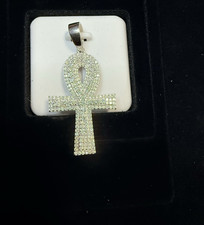 925 Sterling Silver Ankh Cross Pendant Pavé ...