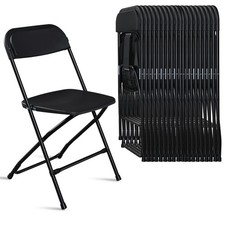 40PCS Plastic Steel Folding Chair Stackable Wedding Party Event Commercial Black
