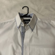 Paul Fredrick 100 Cotton Dress Shirt 16x37 White with blue