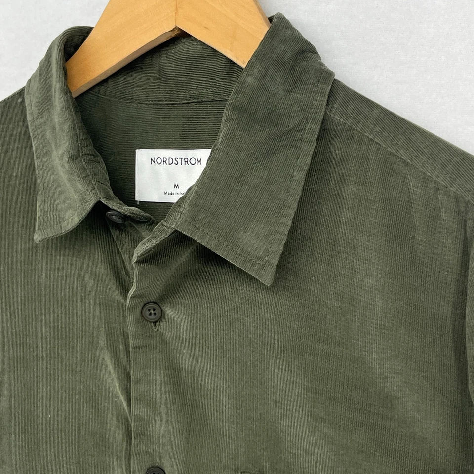 NORDSTROM Shirt Men M Pinwale Corduroy Button Up Long Sleeve Cotton Tencel Green - Image 4 of 4