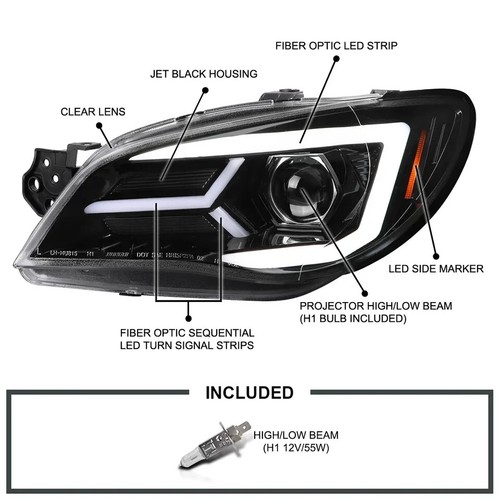 Black Fits 2006-2007 Subaru Impreza WRX STI Projector Headlights LED Sequential - Picture 2 of 10