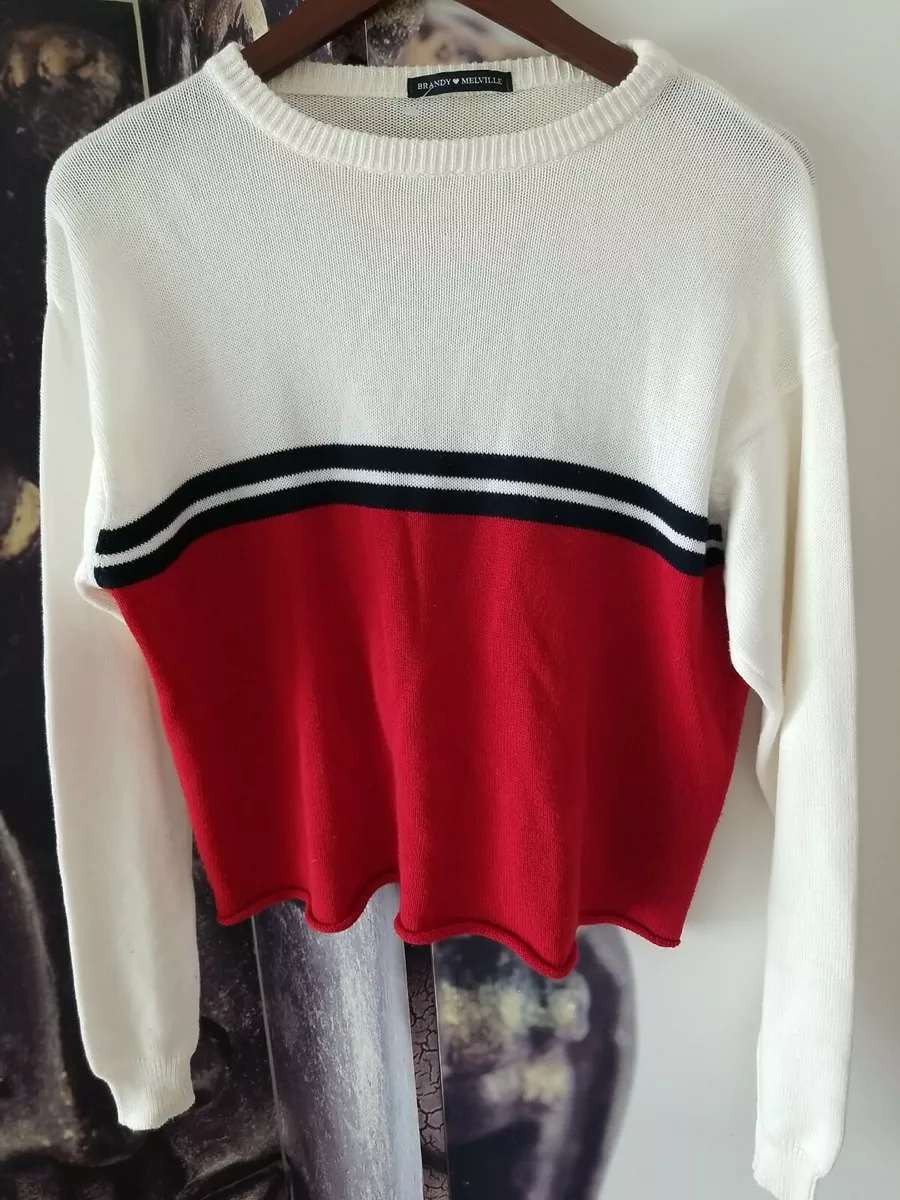 BRANDY MELVILLE Colorblock Red White Cropped Long Sleeve Pullover