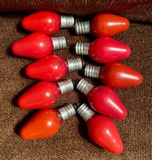 10 NOS GE Rare Find Vintage C-7 1/2 Script Logo RED USA Christmas Bulbs-Tested