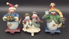 Lot Of 3 Snowman Christmas Stocking Holders Metal Base 6" Fireplace Hook Holiday