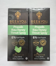 Bee & You 2 PACK 6% Pure Propolis Raw Honey Throat Spray 1oz Each 2 Bottles