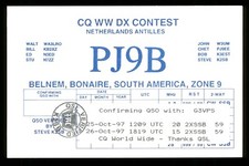 QSL Card Radio Netherlands Antilles PJ9B 1997 CQ WW DX Contest Bonaire ? B1035
