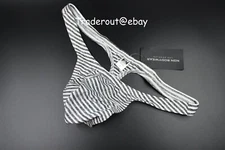 N2N Bodywear Men white Black white stripe rayon G-string thong underwear S M L 