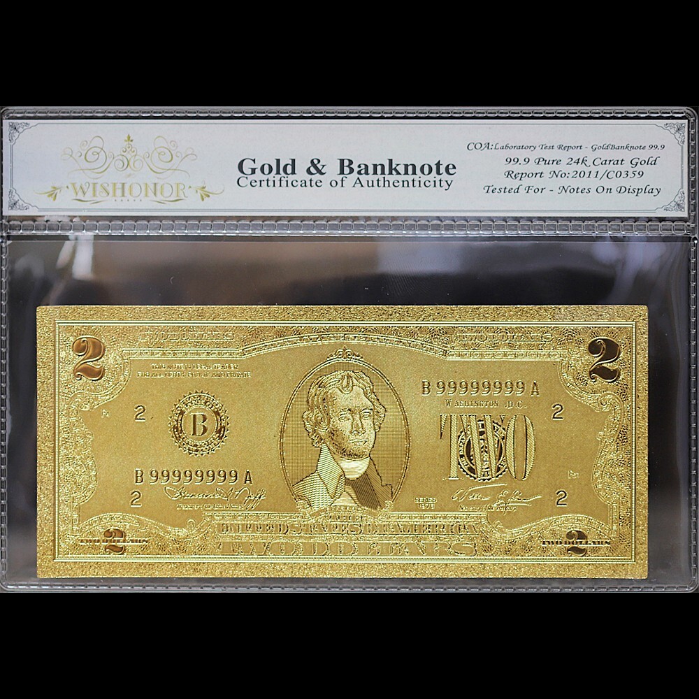 貴重　Made in U.S.A-2 1976 Gold 1976 $2 Two Dollars Banknote Collectible with Bag