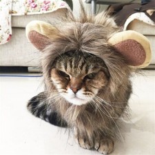 Furry Lion Hair Mane Dog / Cat Hat W/ Ears Cute Costume Headwear Pet Accessory