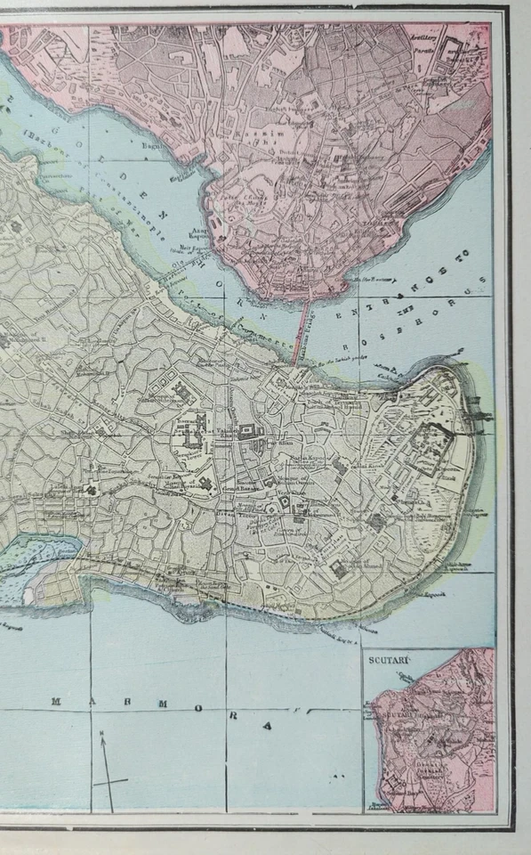 Mapa vintage 1900 CONSTANTINOPLA TURQUÍA 14"x11" antiguo original ESTAMBUL Foto 4 de 4