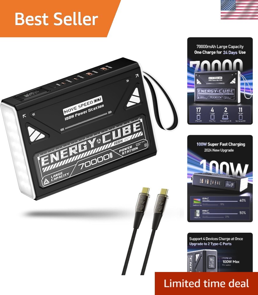 2025 Upgrade Power Bank 70,000mAh 100W, Support 4 Outputs Fast Charging, Exte...
