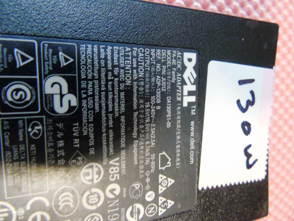 Adaptador de CA original Dell 130W 100-240V 2.5A 50-60Hz 19.5V6.70A - 0JU012 JU012 Foto 3 de 4