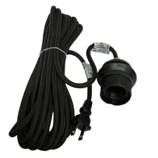 IKEA SEKOND 15' 5" Fabric Wrapped Hanging Pendant Light Cord Set, E26 60W Black