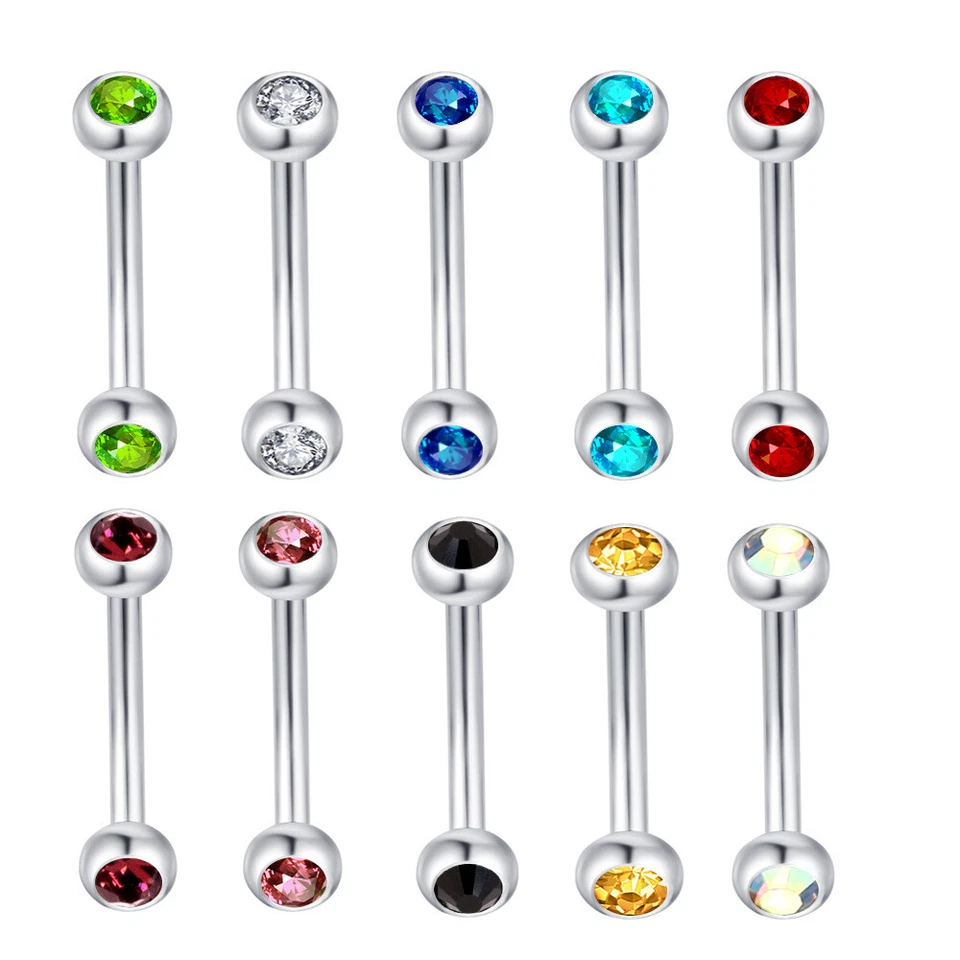 2X 3-5mm Crystal Ball Eyebrow Ring Steel 6-14mm Bar Curved Barbell Piercing 16g - Image 2 of 4