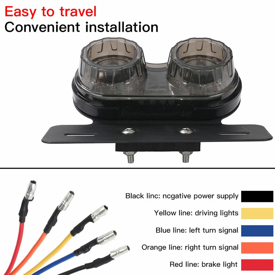 Motorcycle LED Twin Dual Tail Turn Signal Brake License Plate Integrated Light Foto 4 de 4