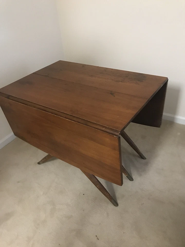 "Mesa de comedor moderna Mid Century extensible madera oscura X patas 80"" X 38"" vintage" Foto 4 de 4