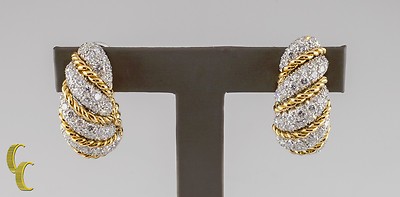 Van Cleef & Arpels Vintage Zwei Ton 18k Gold 10.00 Karat Diamant Huggie Ohrringe
