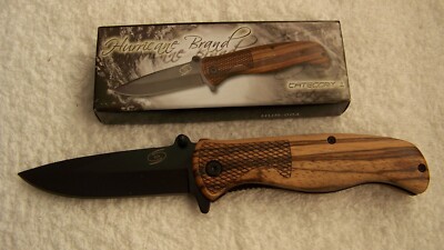 Frost Cutlery Pocket Knife: Hurricane Cat 1, (Zebrawood Handle, 440 Blade) | GG1