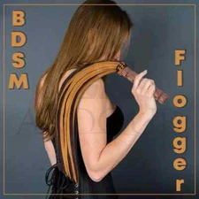 Flogger 25 Tails Thick Leather Suede Nubuck Laminated Carved Wood Handle Whip