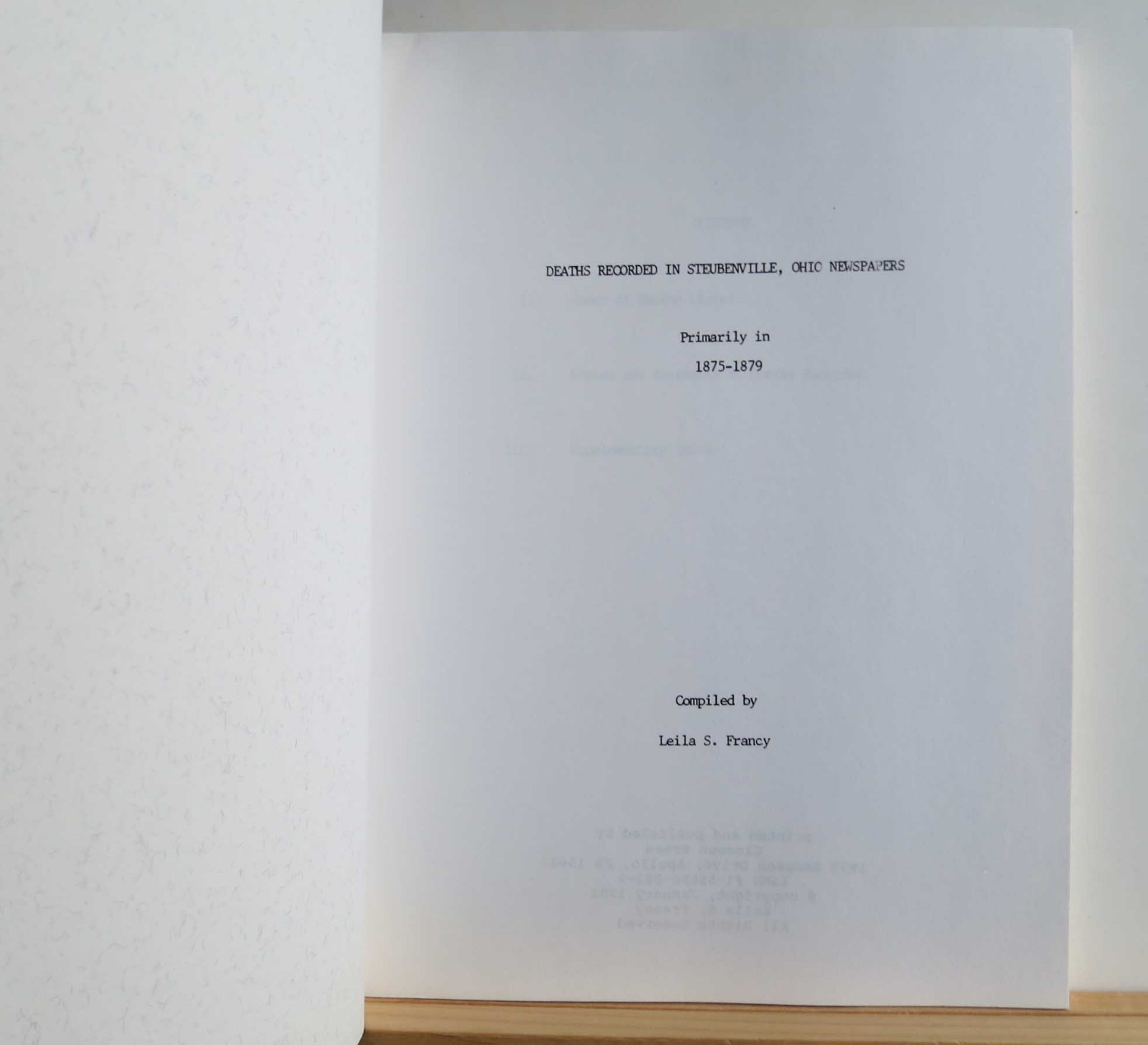 Deaths Records in Steubenville, Ohio Newspapers 18751879 Francy 1992