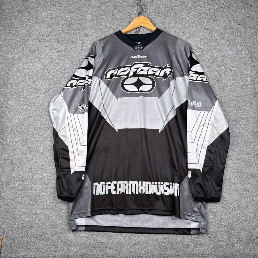 Vintage No Fear Motorcross Jersey Mens Large L Grey Black AOP Y2K Biker - Image 2 of 4
