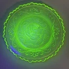 New ListingGreen uranium glass Glowing UV Single Saucer Depression Glass Open Rose Design