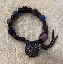 Handmade Leather Bracelet Beads Silver Conch Boho Western