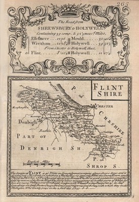 ''Flint Shire''. Kreiskarte von J. OWEN & E. BOWEN. Flintshire 1753 alt