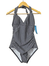 Draper James RSVP Halter Women One-Piece Swimsuit blue white Gingham Seersucker