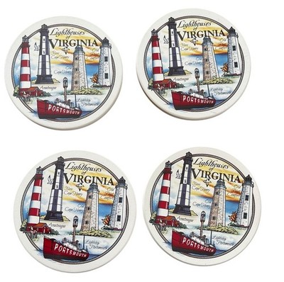 Stoneware Set of 4 Drink Coasters  Lighthouses Of  Virginia '' 4.25  In Box