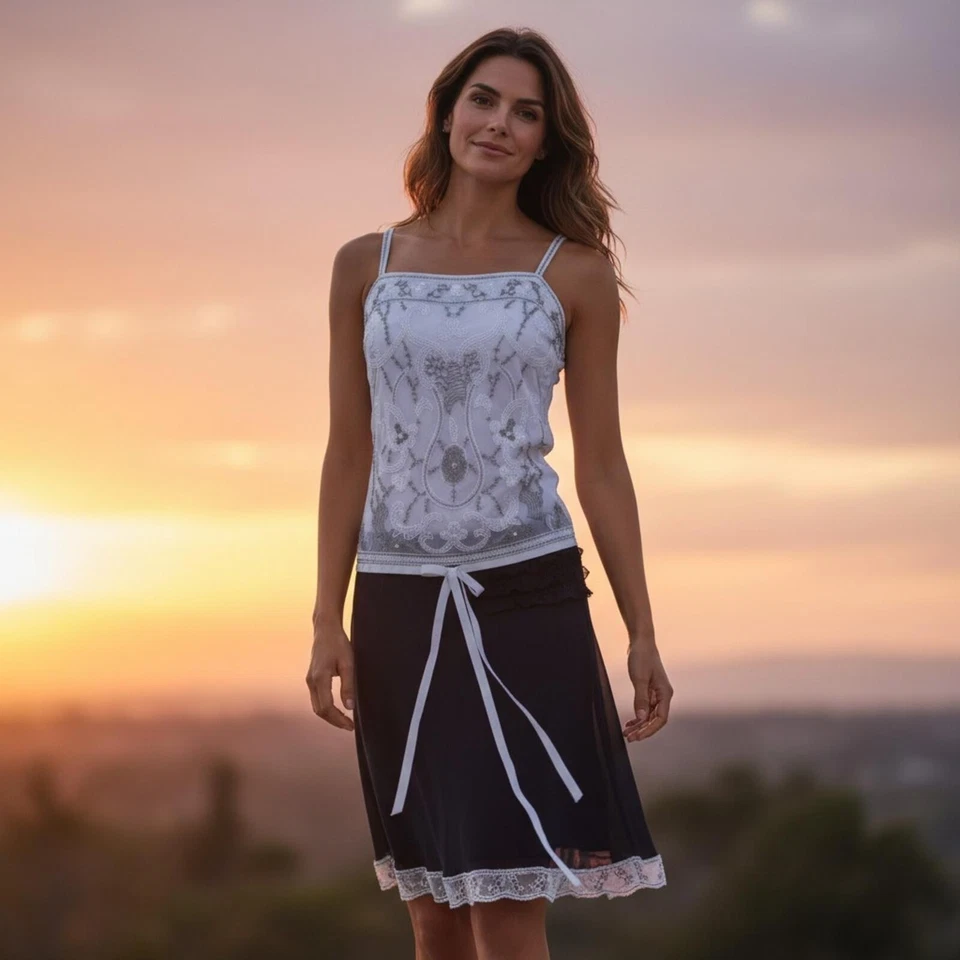 Robe SAGAIE PARIS Gatsby noire blanche perles de soie créateur français taille 1 UK 8 - Photo 1/4
