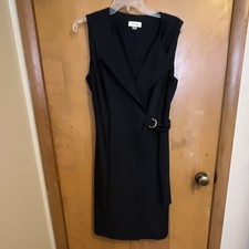 Calvin Klein Black Sheath Dress Sleeveless Buckle Accent Knee Length 12
