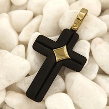 Ciondolo in ORO Giallo 9 kt e TITANIO Croce Crocifisso Pendente da Uomo Donna